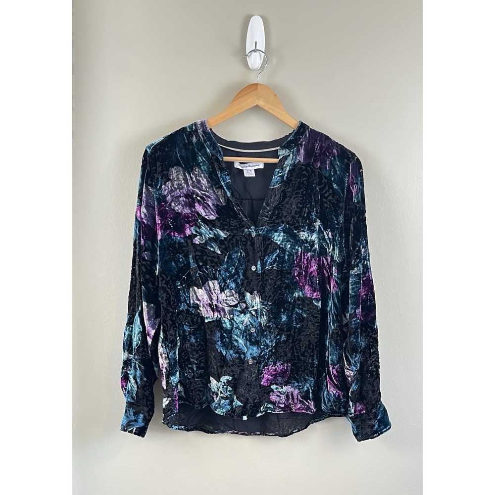 Tommy Bahama Women's Sz M Floral‎ Silk Blend Velvet Burnout Button Up Blouse